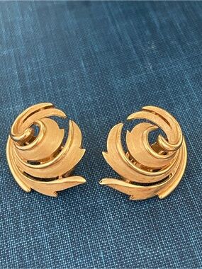 Trifari Gold-Tone Swirl Clip-On Earrings